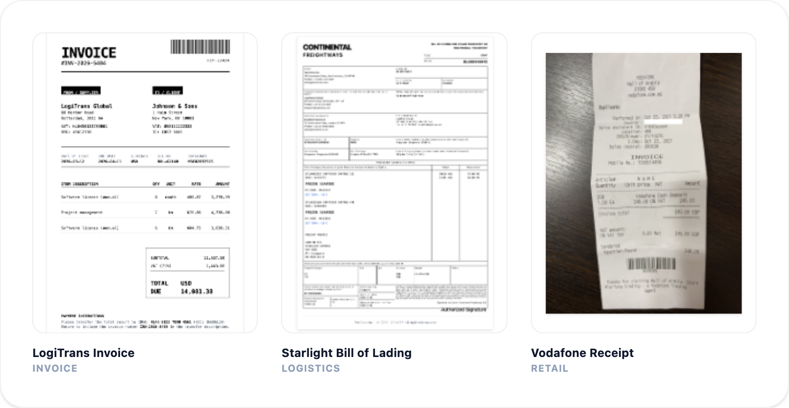 Examples of benchmark documents used in the OCR mini-bench dataset.
